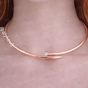 💎LUXURY ROSE PAVE GOLD Diamonds 18k LUXURY NAIL Necklace Choker Plated, Round
